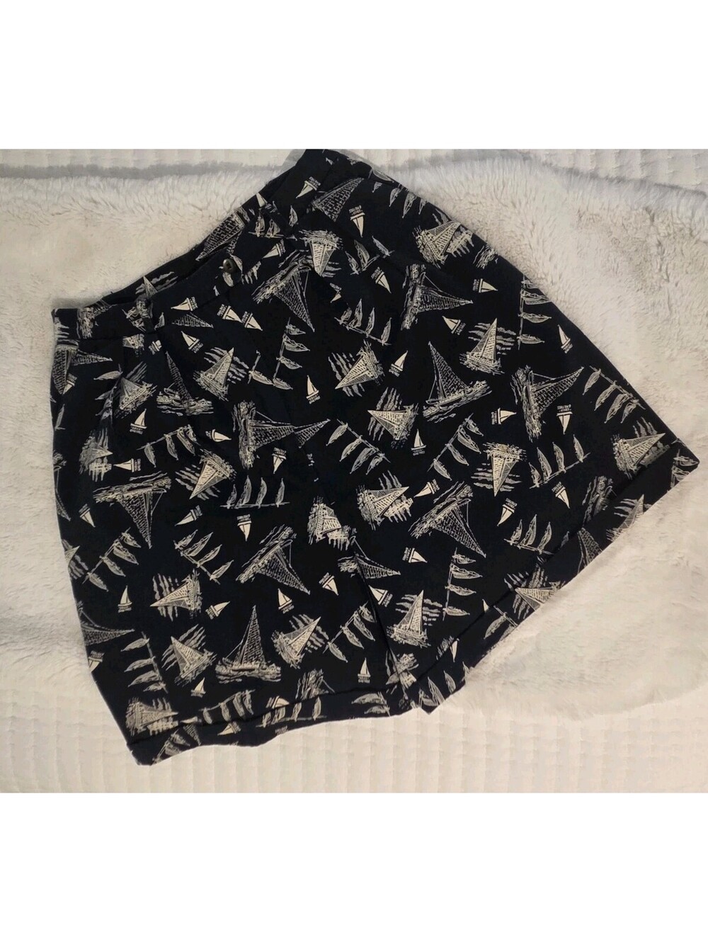 Lauren Ralph Lauren Size 8 Blue Sailboat Shorts Pockets Nautical Cotton Vintage